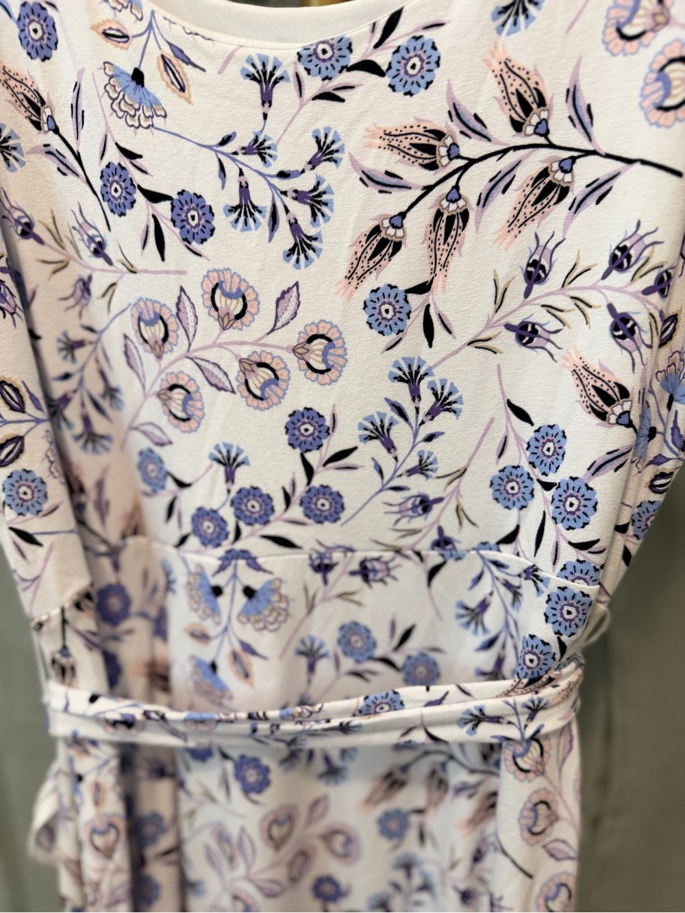 LOFT White and Blue Floral Belted Tank Dress - Picture 4 of 6